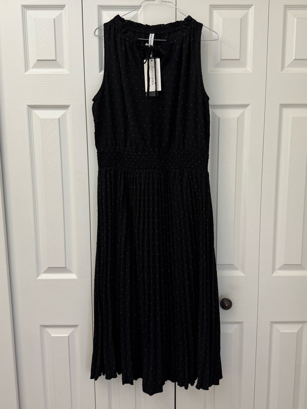 Pretty Garden Black Swiss Dot Midi Dress Brand New Size Large